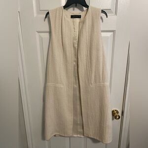Chic Cream Zara Woman Long Textured Wool Blend Vest Size Small